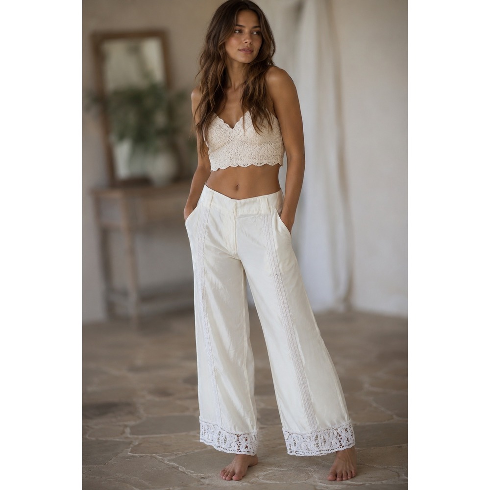 COMMENSE Coastal Boho Luxe Wide Leg Pants‎ Lace Elevated Resort XL Euro Summer
